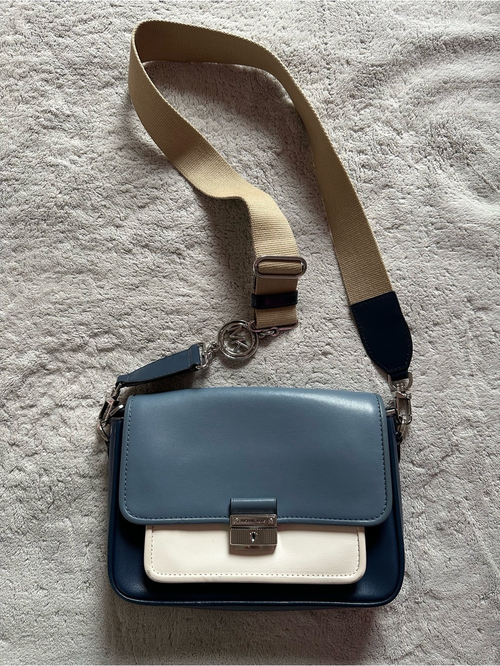 Michael Kors Leather Colorblock Crossbody Bag in Blue, Navy and Cream
